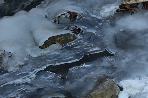 Frozen water river in winter