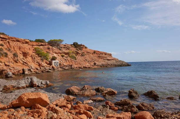 Ibiza, Spain - August 27, 2022 : View of Sa Caleta beach