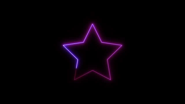 Neon star with glowing pink and blue lights animated on a dark background.