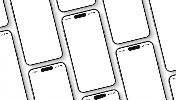 istock Smartphone mockup group with shadow, 3D mobile phones in a diagonal slope, smart phone set 1932865308