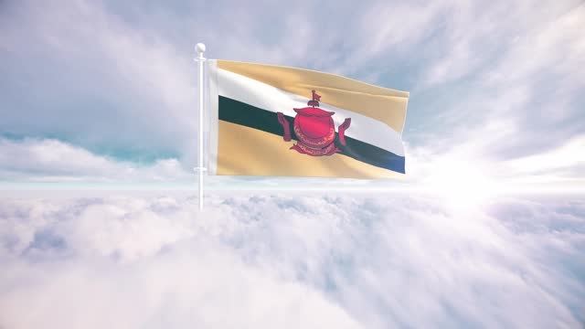 Bruneian flag waving above the clouds in slow motion, The concept of liberty, patriotism, independence day, celebration, patriotic, power. National flag waving proudly above the clouds and symbolizing freedom, Brunei Darussalam