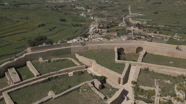 Aerial shot, flying over the Citadel in the city of Victoria, Gozo, Malta.