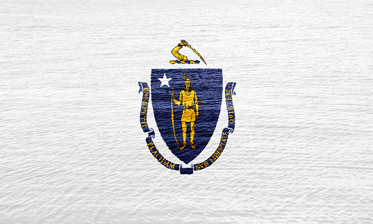 Flag of Massachusetts USA state on a textured background. Concept collage.