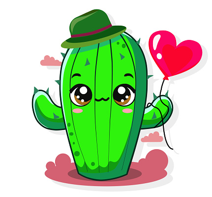 cute cactus ,vector hand-drawing illustration