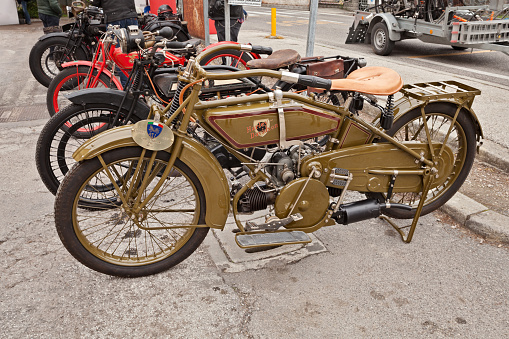 Vintage Harley Davidson Sport 600 cc (1920) in classic motorcycle rally Circuito di San Pietro in Trento on April 15, 2018 in Ravenna, Italy
