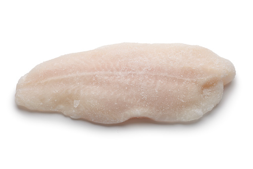 Frozen filet of cod isolated on white  background