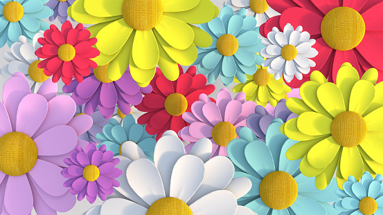 3d background Colorfull flowers diferent colors Petals