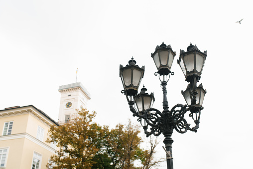 Lviv, Ukraine. Beautiful carved lantern in the Market square