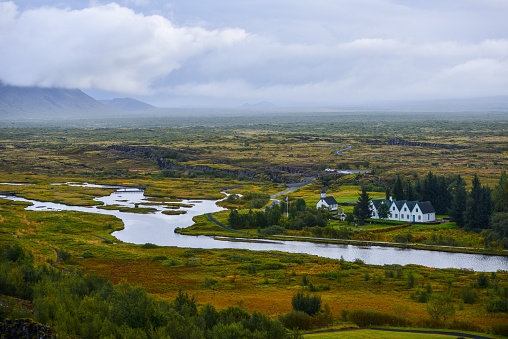 A moody view of Thingvellir National Park, Iceland.
