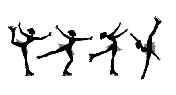 Vector illustration of Figure skating. Illustrated winter sports. Silhouettes of women skating. Elements of figure skating.