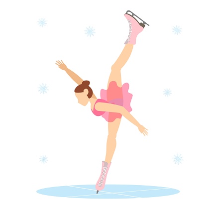 Figure skating. Illustrated winter sports. A woman performs in the winter arena. Elements of figure skating. Vector illustration.