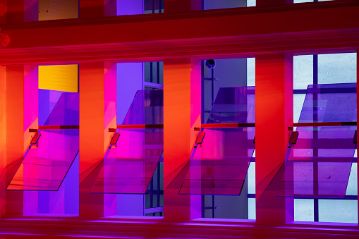 Glass panels that reflect colored lights