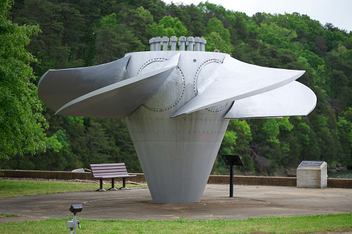 Counce, Tenneessee - April 29, 2023: Large blade display at the Pickwick Dam near Counce, Tennessee.