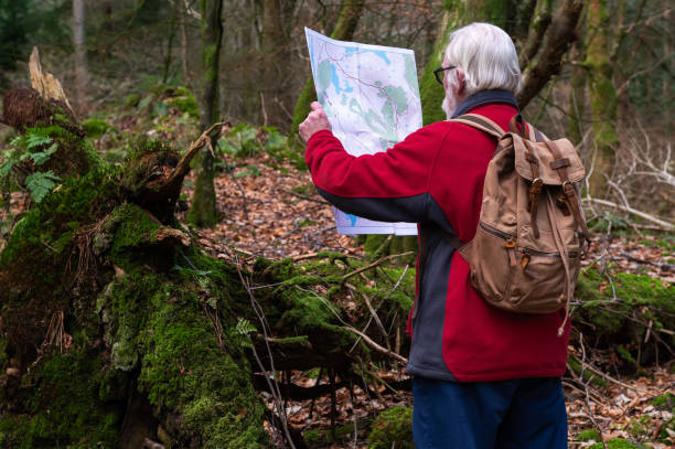 istock Mature man in a forest looking at a map 1933008937
