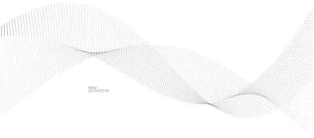 Vector illustration of Grey airy particles flow vector design, abstract background with wave of flowing dots array, digital futuristic illustration, nano technology theme.