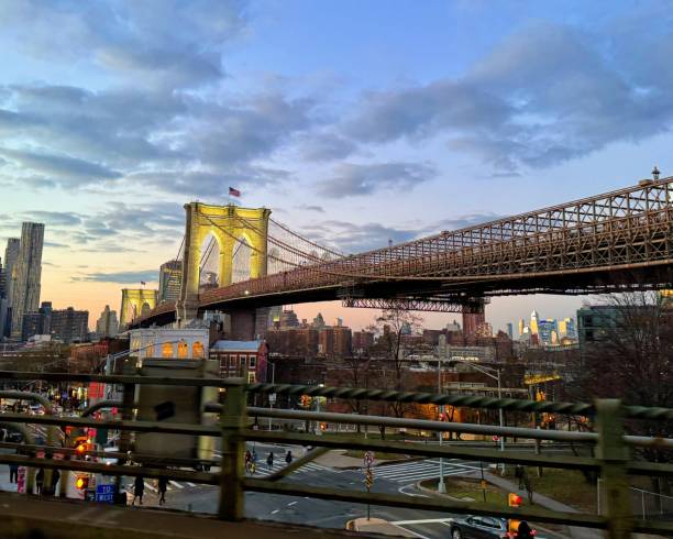 istock there is a view from the back of a train as it travels over brooklyn bridge 1933053854