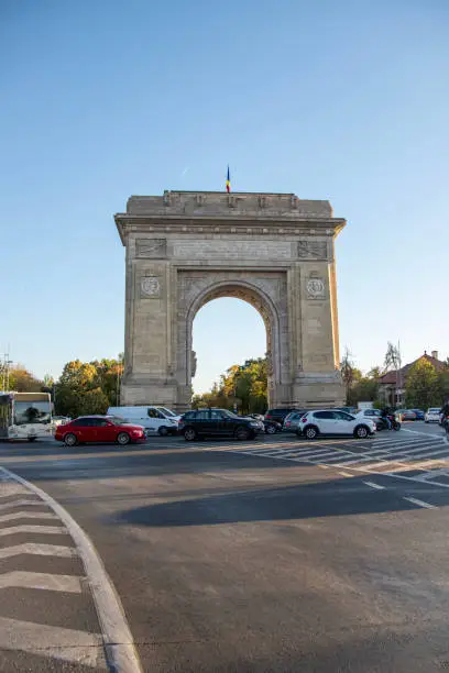 Photo of The Arc de Triomphe (in Roumain, Arcul de Triumf) is a monument located in the city of Bucharest, capital of Roumanie.