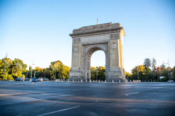 Photo of The Arc de Triomphe (in Roumain, Arcul de Triumf) is a monument located in the city of Bucharest, capital of Roumanie.