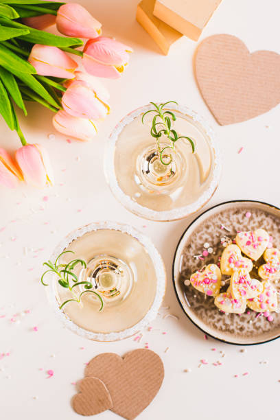 istock Refreshing mocktails in glasses and candy hearts for valentine's day top and vertical view 1933065050