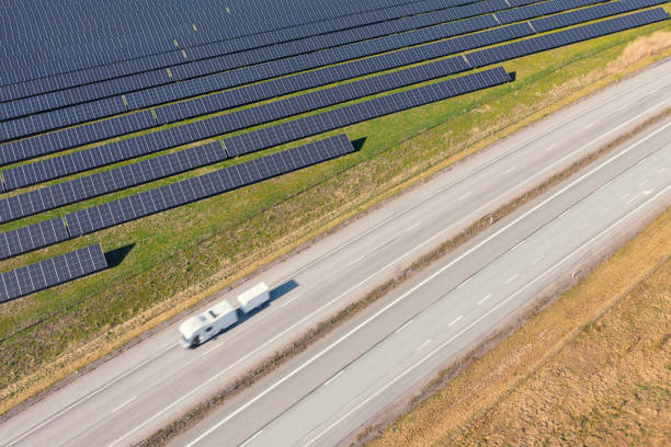 istock Holiday with RV through a solar powered landscape 1933132076