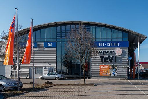 Neumarkt, Germany - January 11, 2024: Expert TeVi Consumer Electronics Store in the German town Amberg, Bavaria, Germany. Expert is a German chain, selling consumer electronics, wholesale and retail. Founded in 1962 with seat in Langenhagen, Germany.