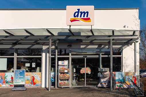 Neumarkt, Germany - January 11, 2024: Store of dm-drogerie markt in the town Neumarkt, Germany. Founded in 1973 with headquarter in Karlsruhe, Germany. Retailers of cosmetics, health care products, household products, etc.\n\n.