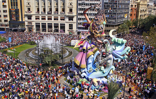 Las Fallas, papermache models are displayed during traditional celebration in praise of St Joseph on March 19, in Valencia, Spain. Celebration happens every year.