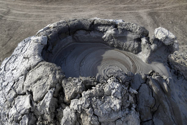 Gobustan, Azerbaijan: mud spewing out from the earth due to compactional stress, Azerbaijan has the most mud volcanoes in the world, with around 300 of them, around a third of all mud volcanoes in the world. The gas that the mud volcanoes emit consists of 90% highly flammable methane. The mud contains iodine, bromine, calcium and magnesium and is rich in minerals. The mud is said to have health-promoting effects on the skin.