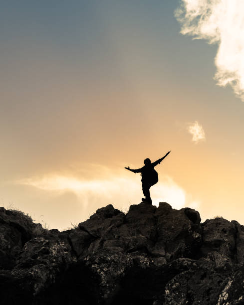 Strong male hiker celebrating his goals.