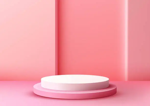 Vector illustration of Valentine's Day Podium Display, Showcase Love and Beauty in 3D Pink and White