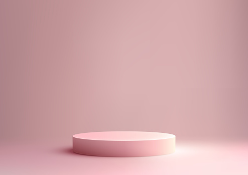 Valentine's Day 3D pink podium mockup. Place your product on the soft pink platform and background for a romantic and elegant look. Vector illustration
