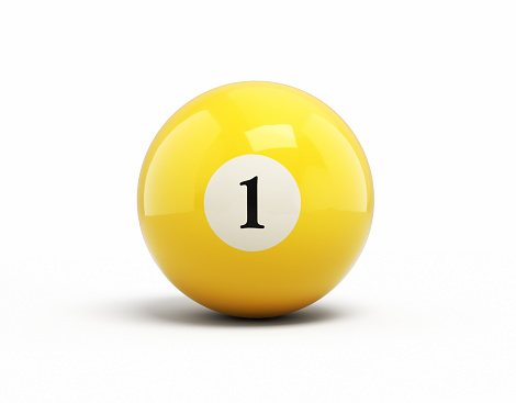 3d Render Number 1 Yellow Billiard Ball, Object  + Shadow Clipping Path, Sport, Tournament, Olympic sports concepts