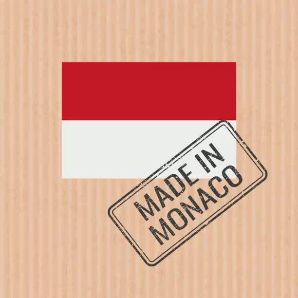 Vector illustration of Made in Monaco badge vector. Sticker with Monaco national flag. Ink stamp isolated on paper background.