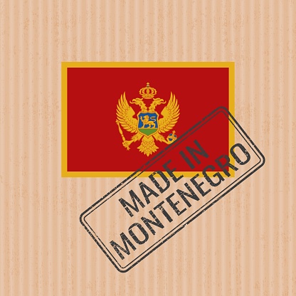 Made in Montenegro badge vector. Sticker with Montenegrin national flag. Ink stamp isolated on paper background.