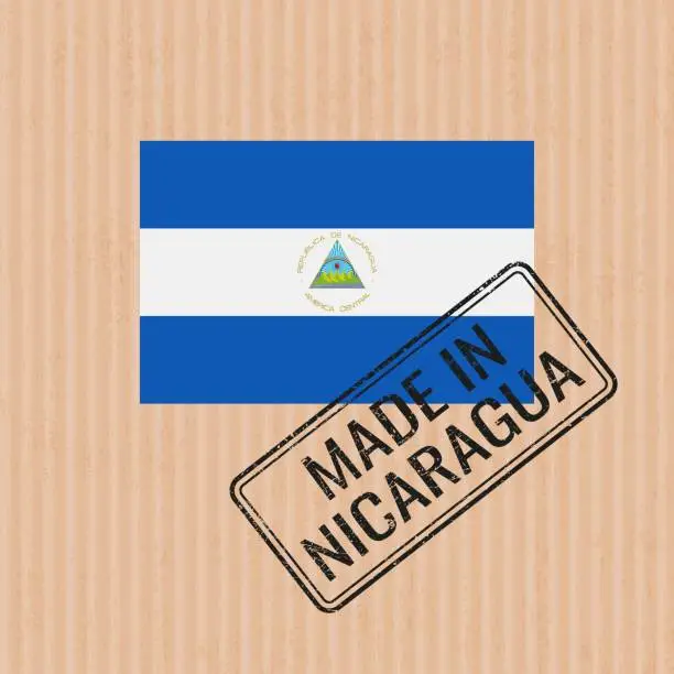 Vector illustration of Made in Nicaragua badge vector. Sticker with Nicaraguan national flag. Ink stamp isolated on paper background