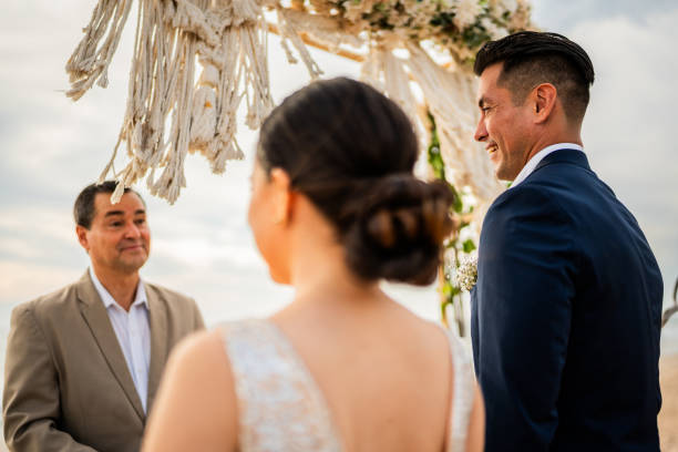 istock Groom and bride in wedding ceremony on the beach 1933362680