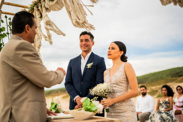 istock Groom and bride in wedding ceremony on the beach 1933363173