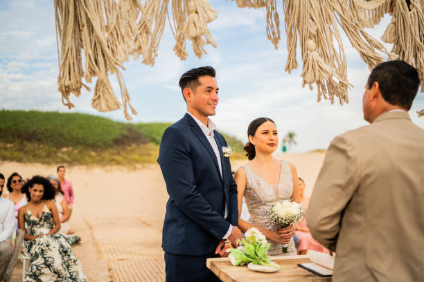 istock Groom and bride in wedding ceremony on the beach 1933363210