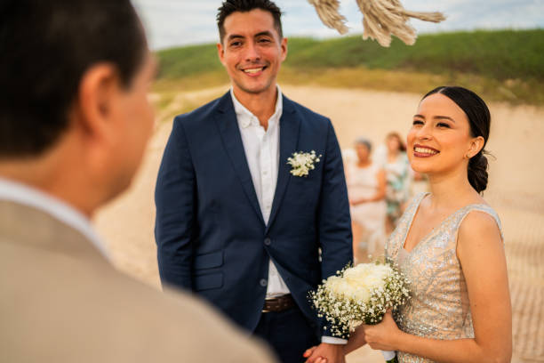istock Groom and bride in wedding ceremony on the beach 1933363212