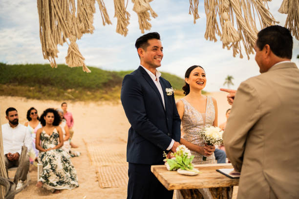 istock Groom and bride in wedding ceremony on the beach 1933363213