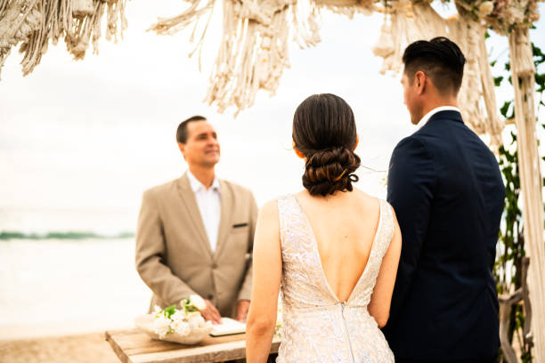 istock Groom and bride in wedding ceremony on the beach 1933363757