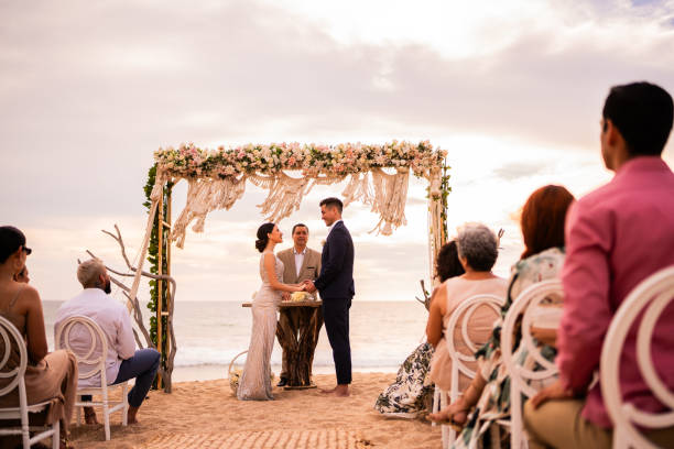 istock Groom and bride in wedding ceremony on the beach 1933363761