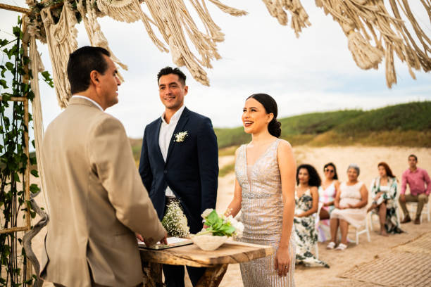 istock Groom and bride in wedding ceremony on the beach 1933364270