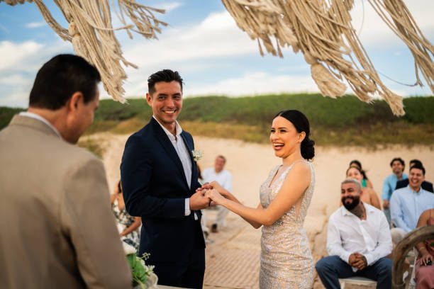 istock Groom and bride in wedding ceremony on the beach 1933364867