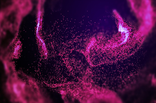 Abstract cosmic background with deep pink hues and sparkling particles.