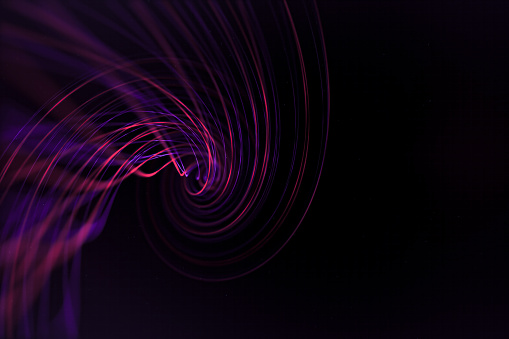 Swirling vortex of purple lines against a dark void background.