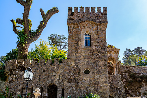 Sintra, Portugal - Oct. 3 2023: View in the park of The Regaleira Palace - Quinta da Regaleira, Sintra, Portugal.