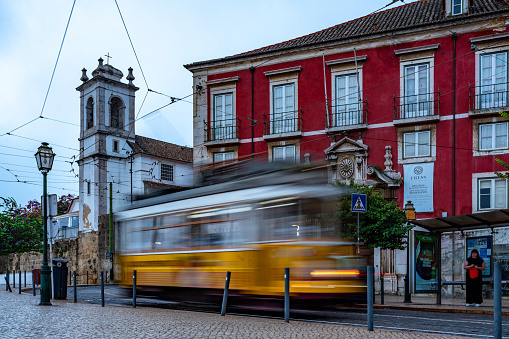 Lisbon, Portugal - Oct. 2, 2023: Street view of Largo de Santa Luziam, Alfama Lisbon Cityscape at dawn, Portugal.