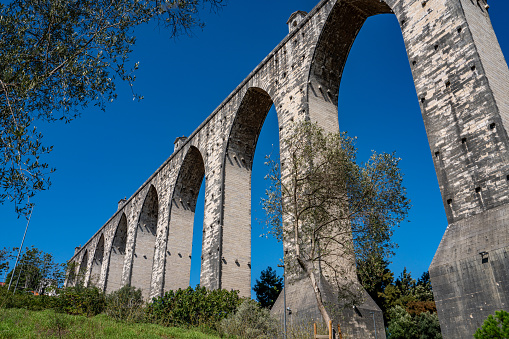 Viaduct on river Mayenne at Laval, commune in the Mayenne department in north-western France