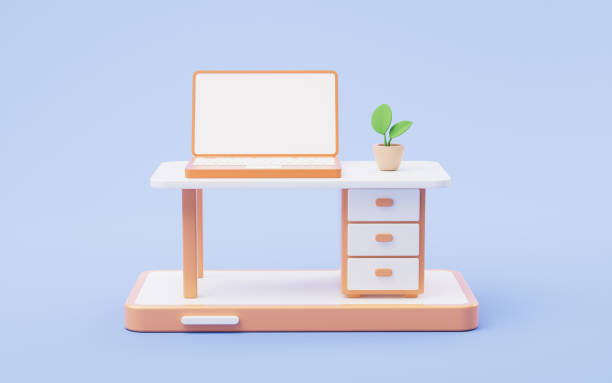 istock Office scene with office supplies, 3d rendering. 1933509220